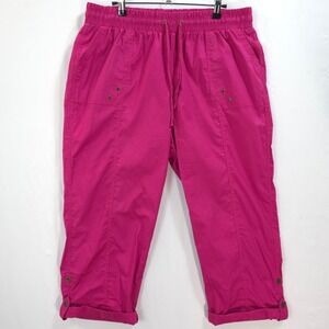 Palm Rio Crop Cargo Pants Women 1X Elastic Waist Hot Pink Travel Utility Coastal